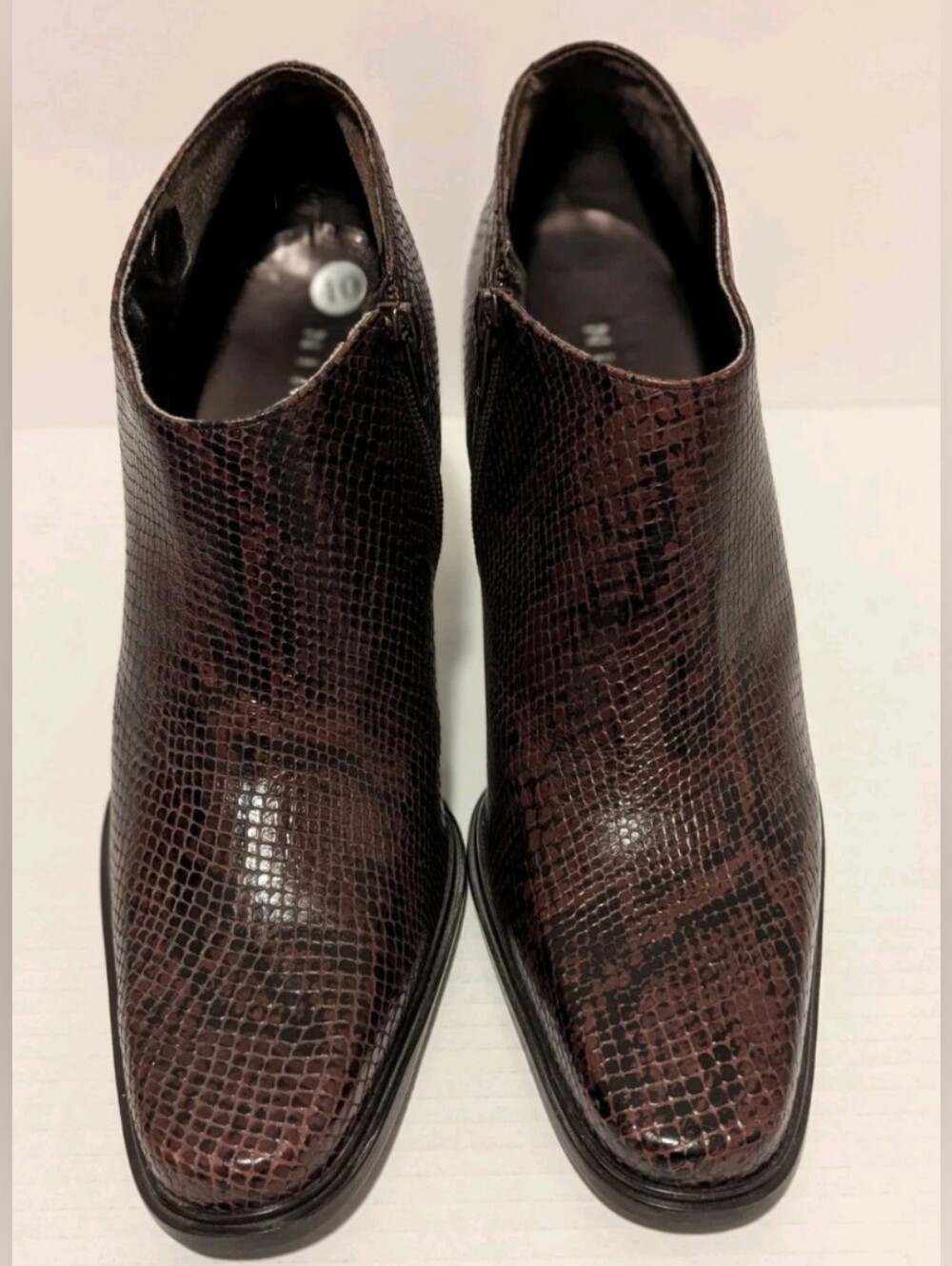 Y2K Nine West Leather Brown Snake Print Booties - Square Toe SZ 10 - AS IS